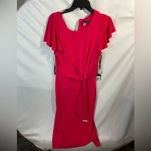 Tommy Hilfiger women's pink belted short sleeve jewel neck dress